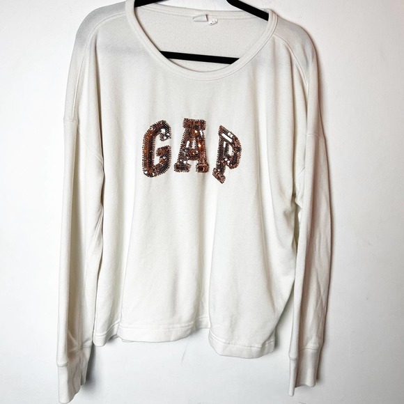 SZ L Gap Sequin Beige and Rose Gold Logo sweatshirt - Picture 1 of 6